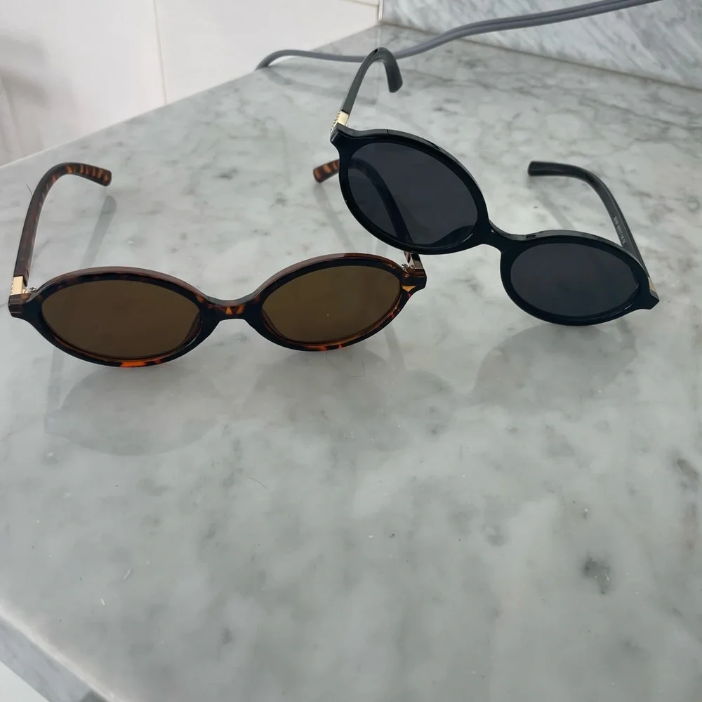 Set of thin frame sunglasses. black frame black lens tortoise frame brown lens - Picture 5 of 7